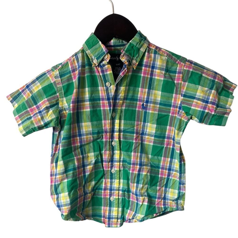 Ralph Lauren Little Boy Toddler Plaid Cotton Poplin Short-Sleeve Shirt Preppy 4T